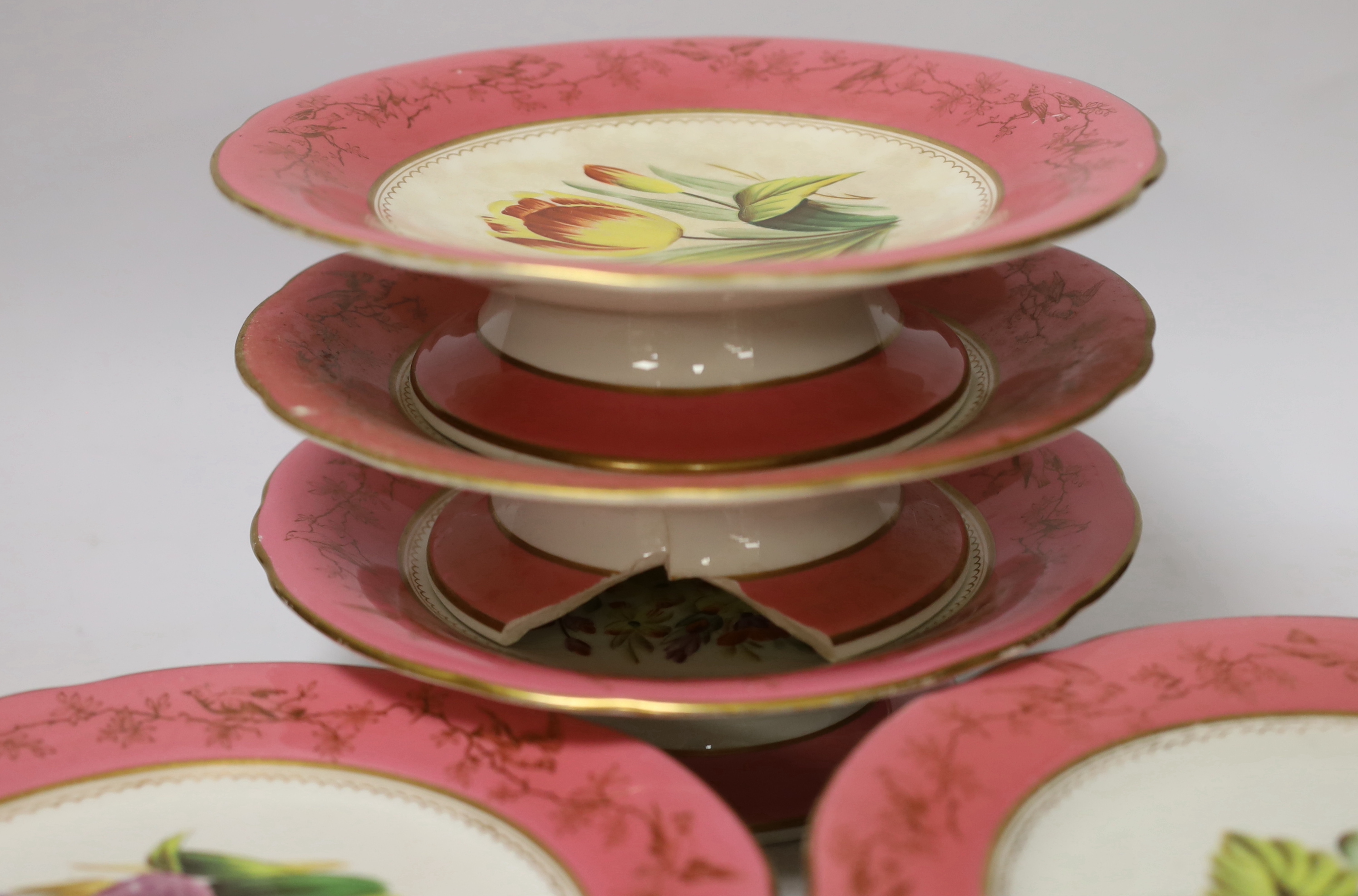 A Victorian Staffordshire bone china part dessert service